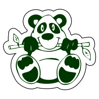Funny Panda Eating Bamboo Sticker (Dark Green)
